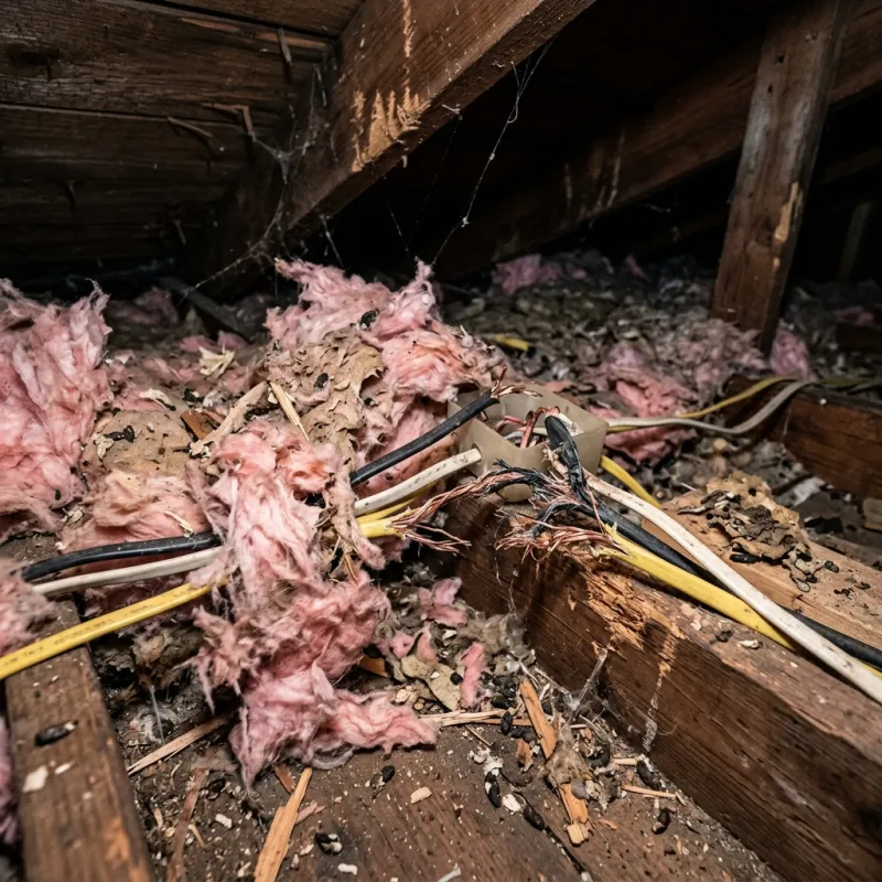 Contaminated ceiling insulation being assessed in a Toorak roof space
