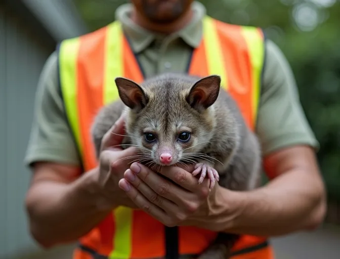 Animal handler safely recovering a deceased possum in Toorak