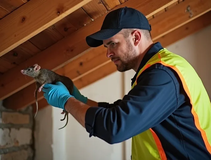 Technician inspecting a roof cavity for a dead rat in Toorak
